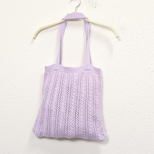 Solid Stripe Crochet Tote Bag