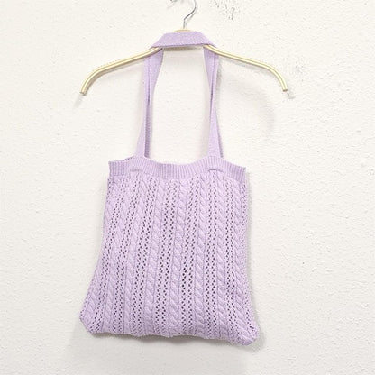 Solid Stripe Crochet Tote Bag