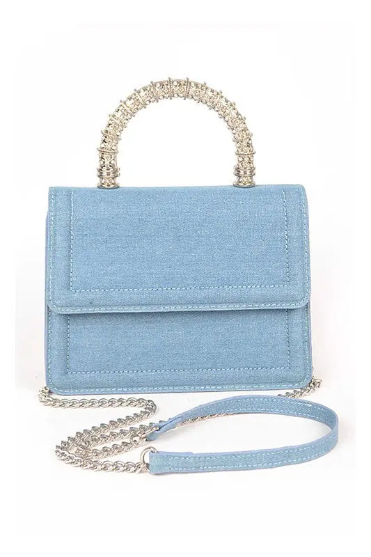 Silver Top Handle Denim Swing Bag Artini Accessories