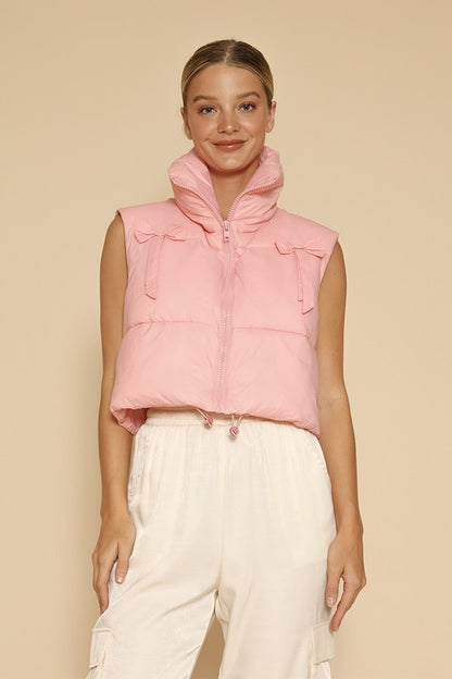 Bow cropped puffer vest