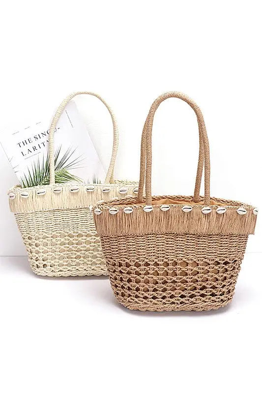 Sea Shell Iconic Faux Straw Tote Basket Artini Accessories