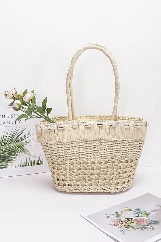 Sea Shell Iconic Faux Straw Tote Basket Artini Accessories