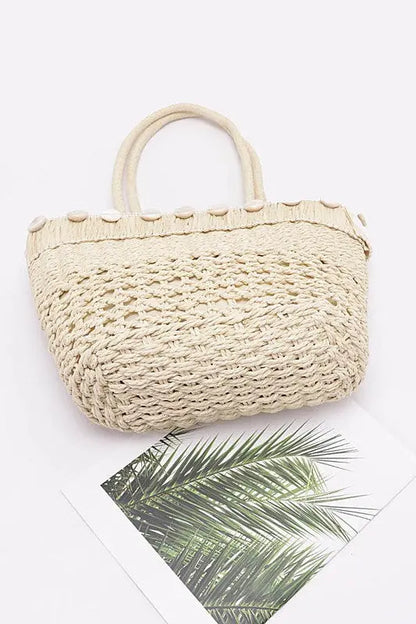 Sea Shell Iconic Faux Straw Tote Basket Artini Accessories