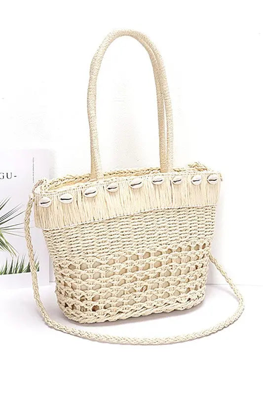 Sea Shell Iconic Faux Straw Tote Basket Artini Accessories