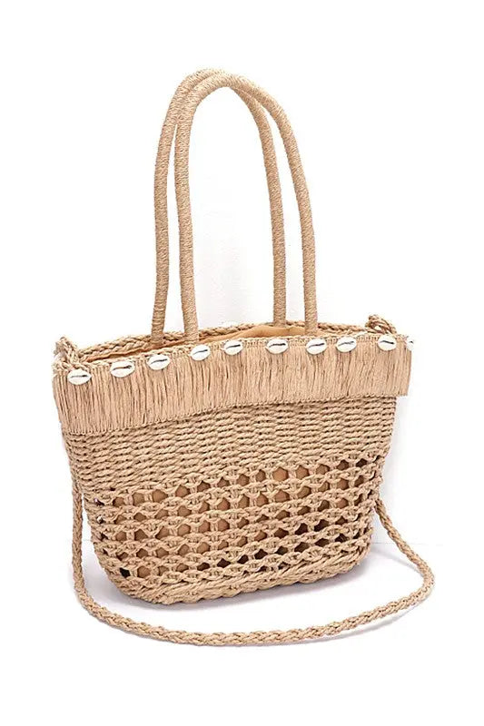 Sea Shell Iconic Faux Straw Tote Basket Artini Accessories