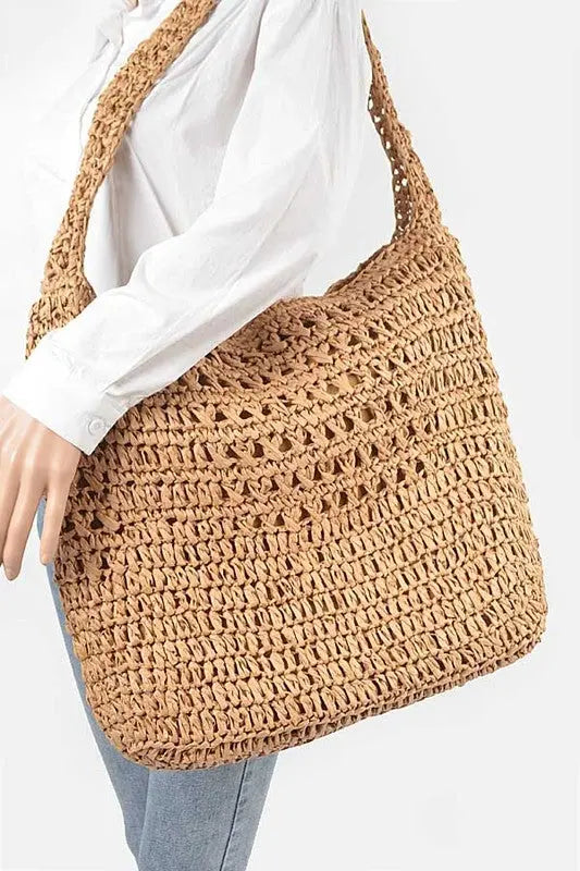 Faux Straw Oversize Hobo Shoulder Bag Artini Accessories