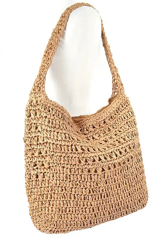 Faux Straw Oversize Hobo Shoulder Bag Artini Accessories