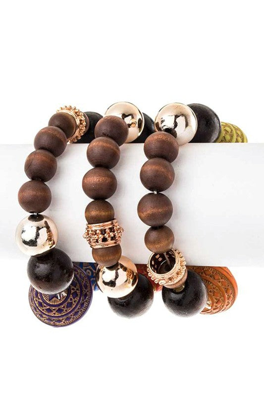 Mix Wooden Beads Statement Bracelet Set