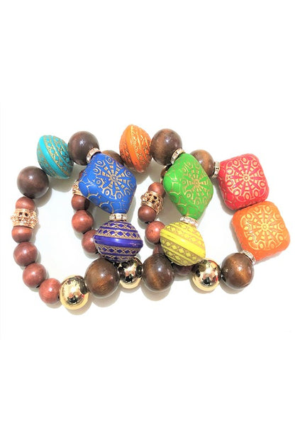 Mix Wooden Beads Statement Bracelet Set