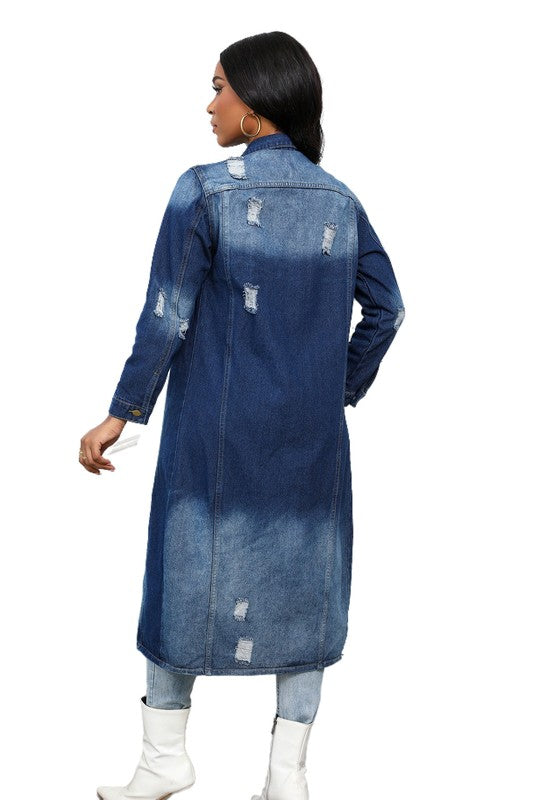 WOMEN MAXI LONG DENIM JACKET