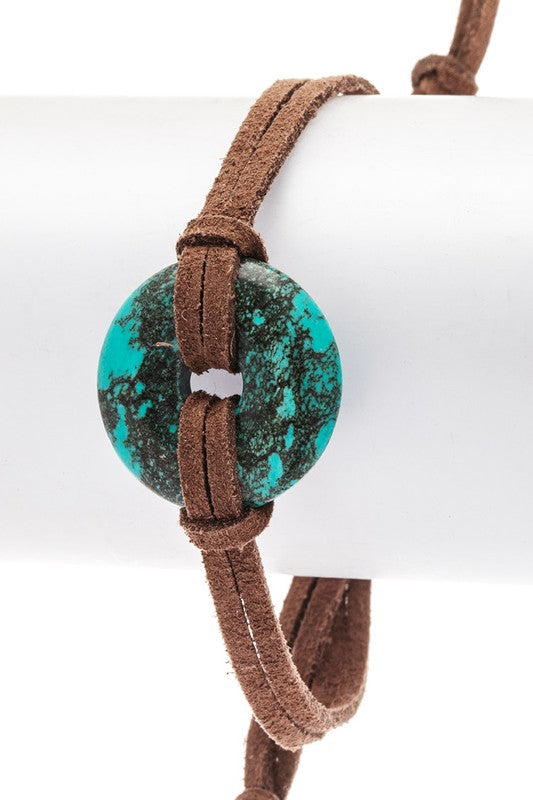 Turquoise Disk Suede String Bracelet