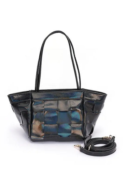 Metallic Faux Leather Weaved Small Tote Bag Artini Accessories