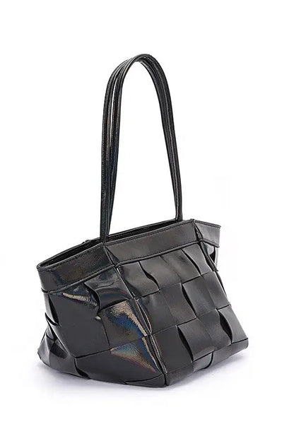 Metallic Faux Leather Weaved Small Tote Bag Artini Accessories