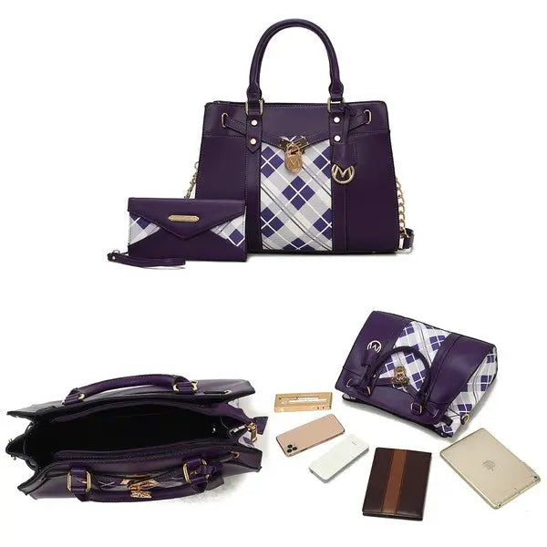 MKF Christine Plaid Satchel Bag with  Wallet MKF Collection by Mia K