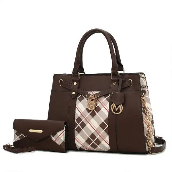 MKF Christine Plaid Satchel Bag with  Wallet MKF Collection by Mia K