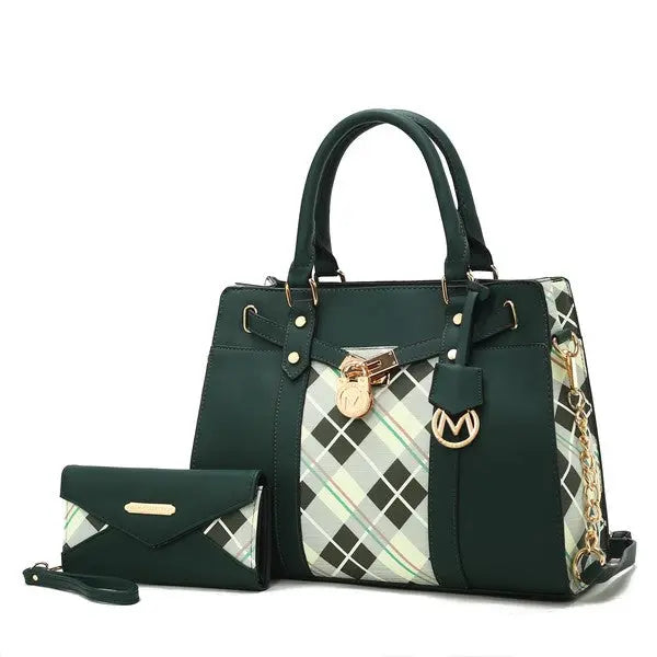 MKF Christine Plaid Satchel Bag with  Wallet MKF Collection by Mia K