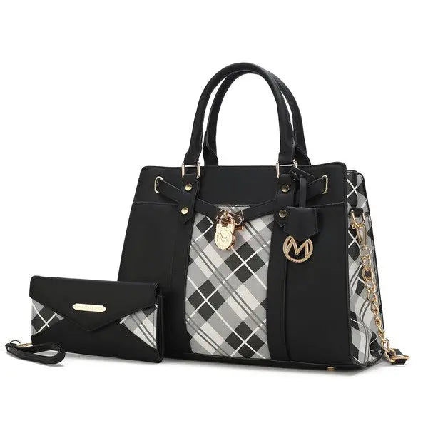 MKF Christine Plaid Satchel Bag with  Wallet MKF Collection by Mia K