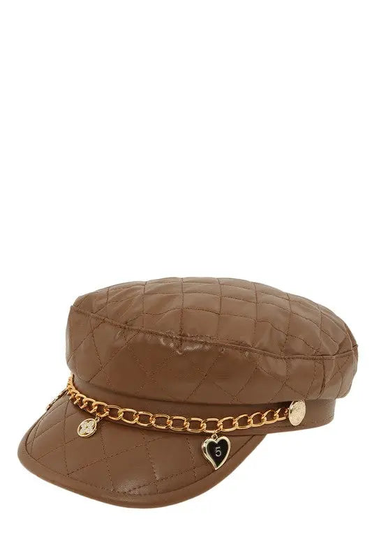 Leather Beret Cap with Chain and Number 5 Accent ICCO ACCESSORIES