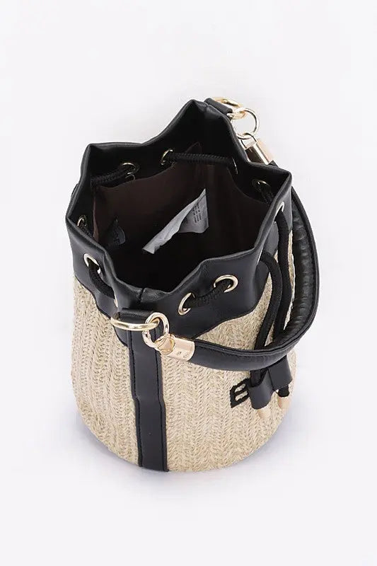 Top Handle Faux Straw Bucket Bag Artini Accessories