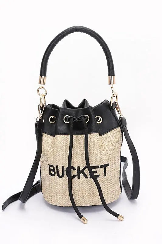 Top Handle Faux Straw Bucket Bag Artini Accessories