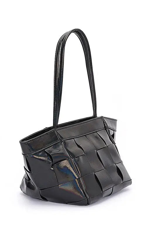 Metallic Faux Leather Weaved Small Tote Bag LA Jewelry Plaza