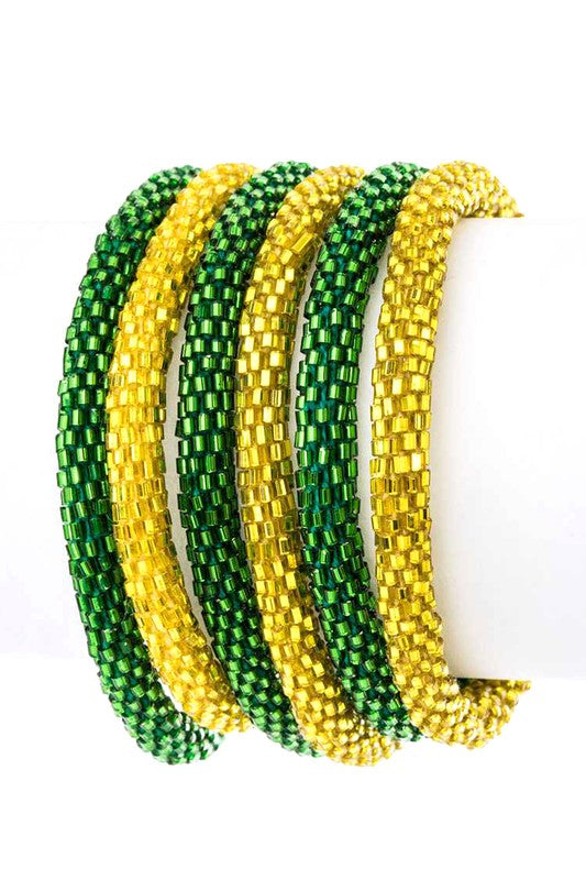 Green Yellow Team Color Nepal Roll On Bracelet Set