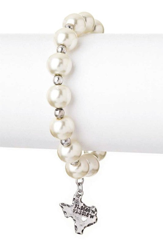 TEXAS State Map Charm Pearl Stretch Bracelet