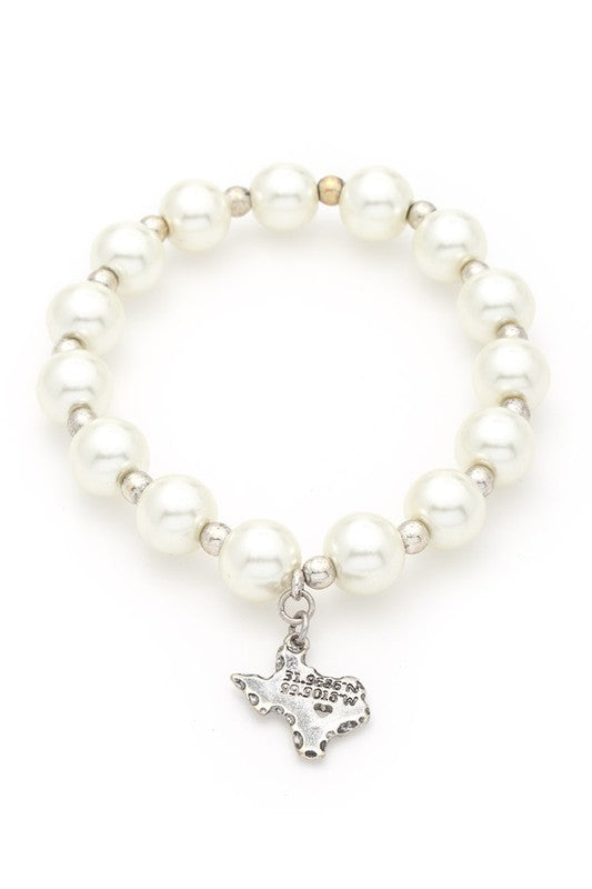 TEXAS State Map Charm Pearl Stretch Bracelet