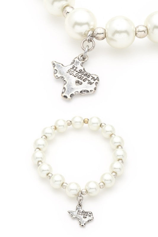 TEXAS State Map Charm Pearl Stretch Bracelet