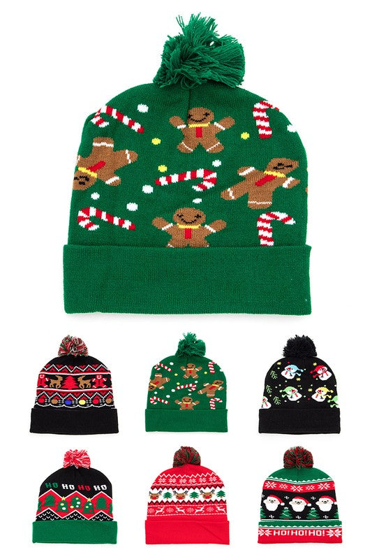 Christmas Mix Print Intarsia Beanie Set