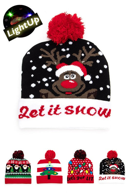 LED Christmas Light Up Beanie Set