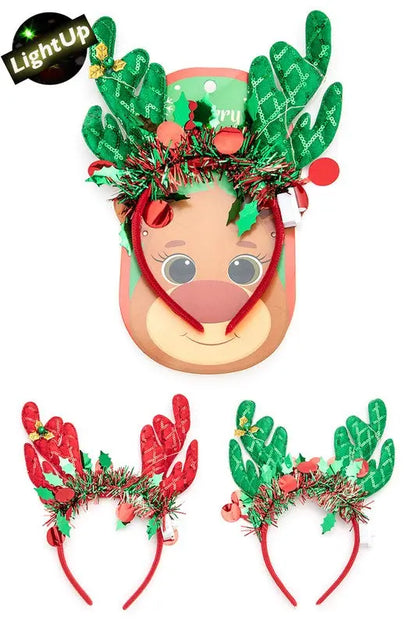 LED Light UP Reindeer Christmas Headband Set AFFLUZA.COM