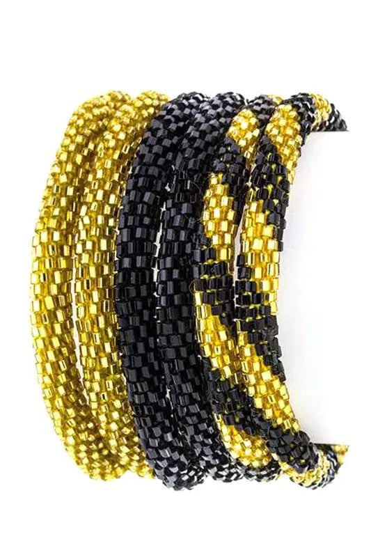 Black & Gold Nepal Roll Up Bracelets Set LA Jewelry Plaza