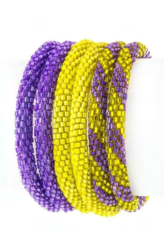 Purple & Gold Nepal Roll Up Bracelets Set LA Jewelry Plaza