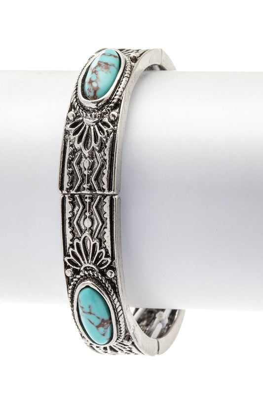 Turquoise Pave Engraved Western Stretch Bracelet