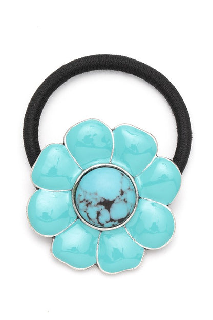 3 PC Turquoise Flower Stone Hair Tie