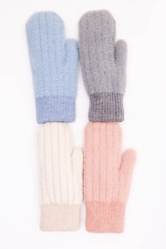 Plush Pastel Fuzzy Mittens