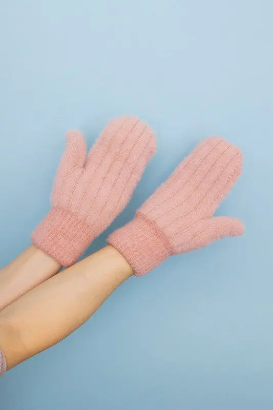 Plush Pastel Fuzzy Mittens