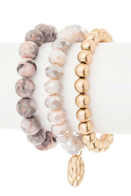 Mix Beads Layered Stretch Bracelet Set