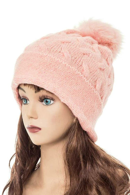 Cuffed Genuine Fur Pom Slouchy Beanie