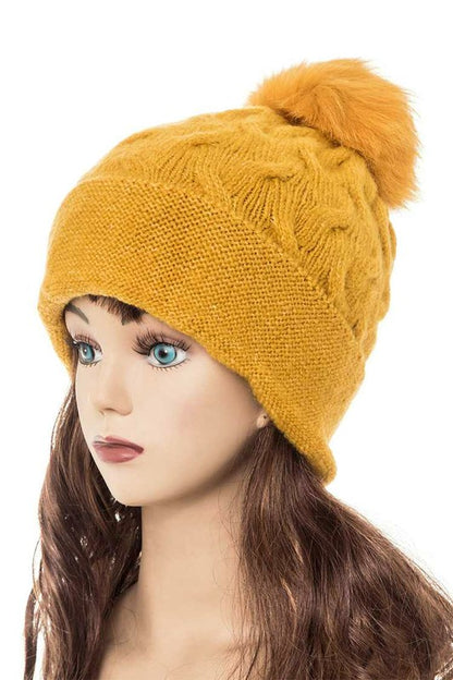 Cuffed Genuine Fur Pom Slouchy Beanie