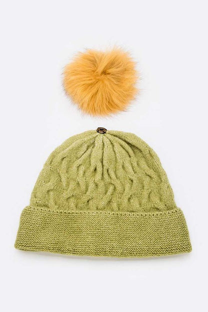 Cuffed Genuine Fur Pom Slouchy Beanie