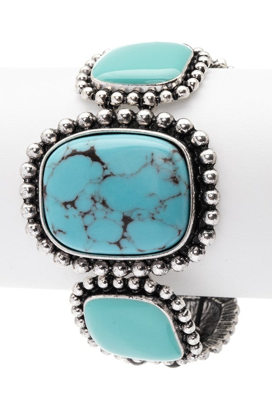 Oversize Square Turquoise Stretch Bracelet