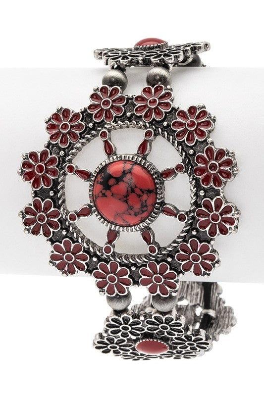 Stone Engraved Flower Western Bracelet