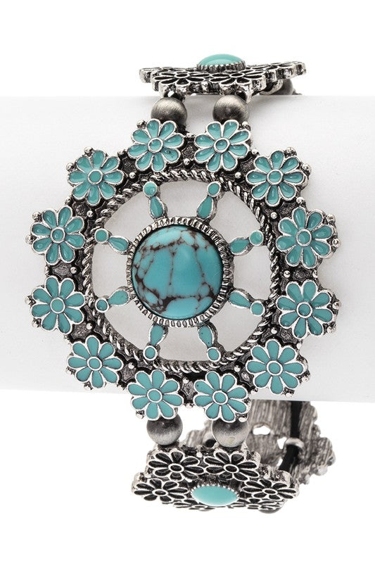 Stone Engraved Flower Western Bracelet