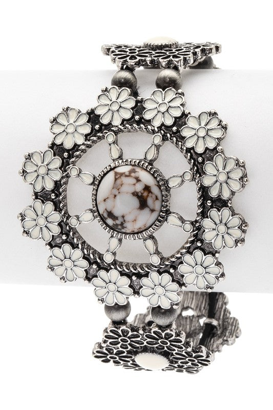 Stone Engraved Flower Western Bracelet