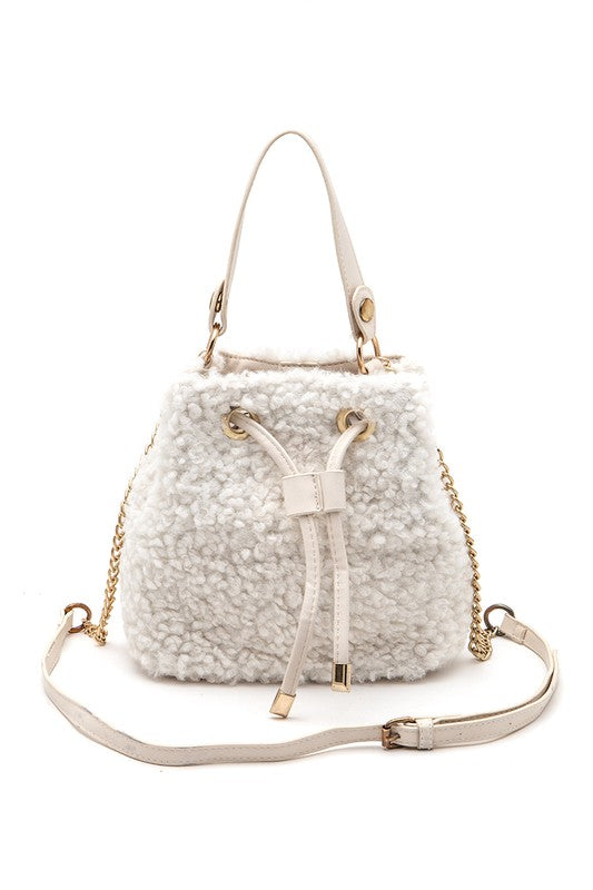 Faux Shearling Convertible Bucket Bag