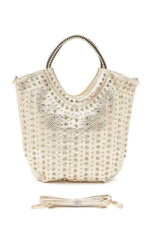 Crystal Studs Embellished Top Handle Tote Bag LA Jewelry Plaza