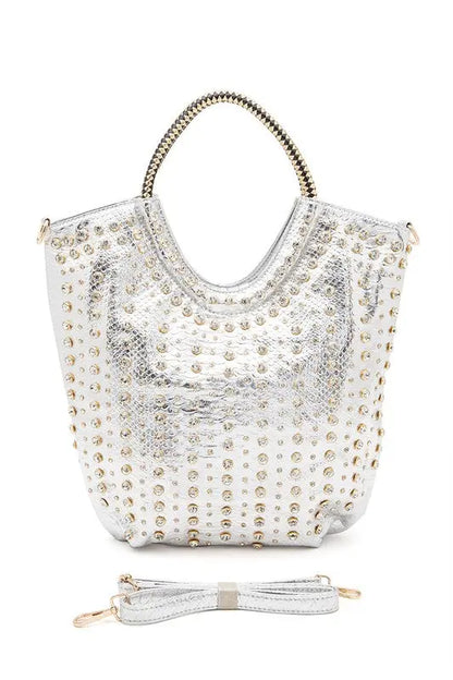 Crystal Studs Embellished Top Handle Tote Bag LA Jewelry Plaza