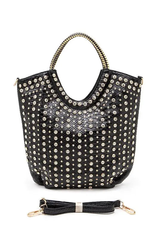 Crystal Studs Embellished Top Handle Tote Bag LA Jewelry Plaza